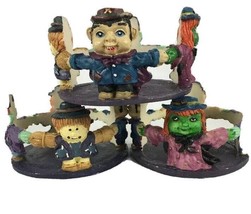 Halloween Candle Holders Monsters Frankenstein Witch Vampire 3 Pc 1999  - $16.80