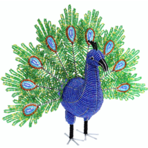 Handmade Beaded Natural Peacock Sculpture – Haitian Artisan Decor. - €81,25 EUR