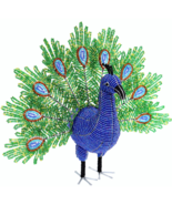 Handmade Beaded Natural Peacock Sculpture – Haitian Artisan Decor. - €81,25 EUR