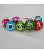Set of 8 Plastic Stenciled MCM TREES Small Christmas Ornament Balls Vint... - £14.89 GBP