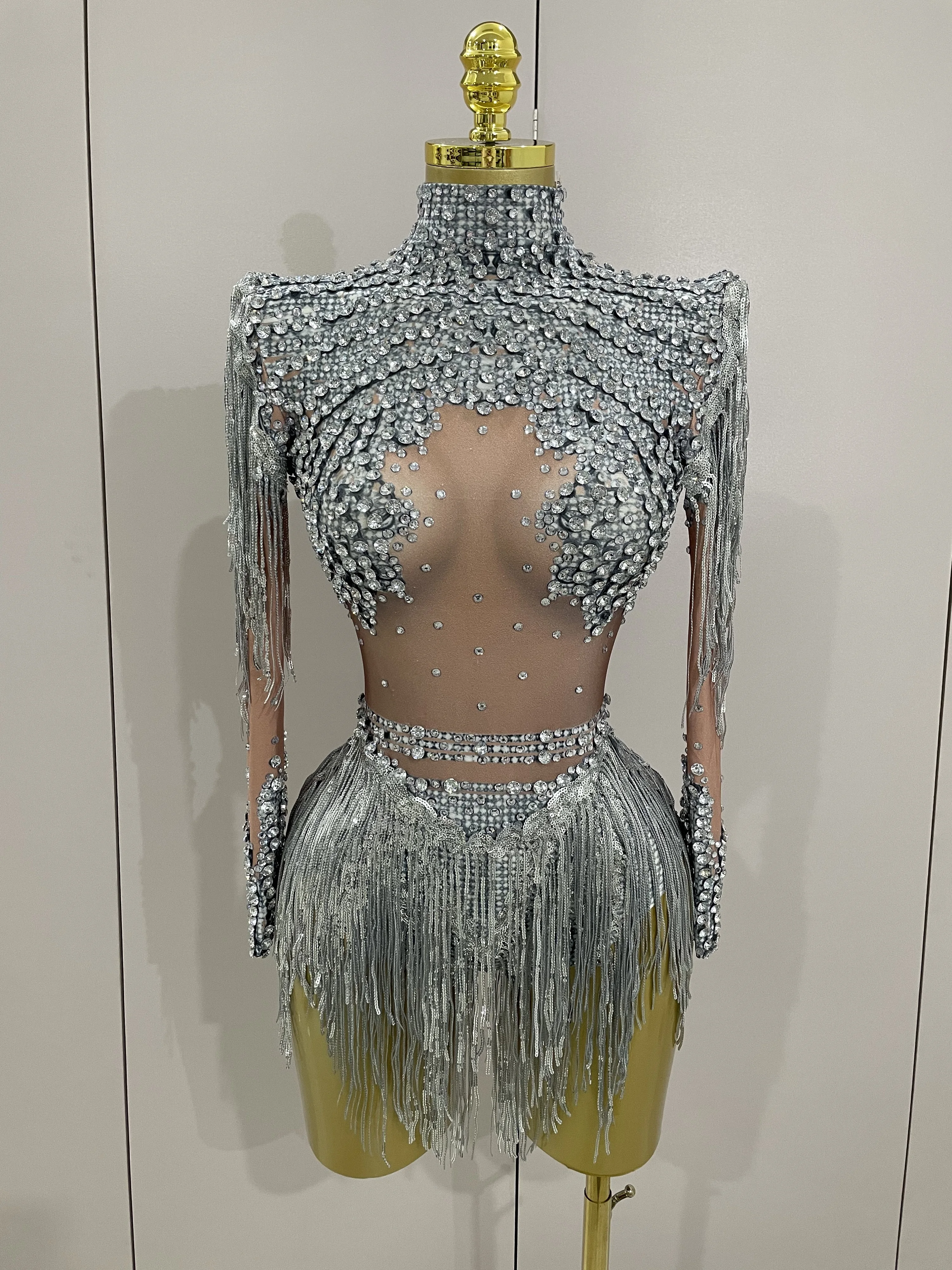 Women Sparkly Rhinestone Sequin Tassel Stretch Bodysuits 2025 New Arriva... - $1,668.00 MXN