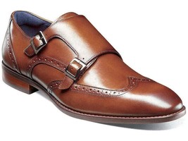 Stacy Adams Karson Wingtip Double Monk Strap Shoes Leather Cognac 25570-221 - $107.99