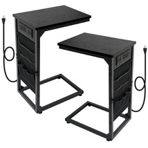 C Shaped End Table With Charging Station Set Of 2,Side Table With Usb Ports And  - £89.51 GBP