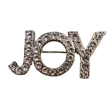 JOY Rhinestone Brooch Pin Silver-Tone Metal Christmas Sparkly - £14.76 GBP