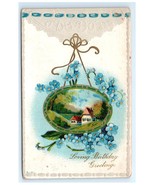 Vintage 1913 Birthday Cottage Blue Flowers Embossed Postcard - $7.00