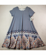 Just Be Fit &amp; Flare Dress Women Medium Blue White Floral Short Sleeve Ro... - €13,75 EUR