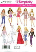 Simplicity 4702 Barbie Fashion 11.5&quot; Doll Clothes Pattern Outfits Schewe UNCUT  - £18.14 GBP