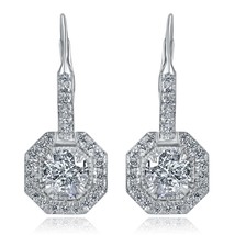 3.24 TCW Round Cut Diamond Halo Drop Lever Back Earrings 14k White Gold - $203,929.98 MXN