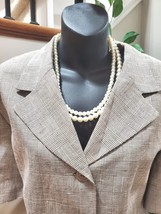 Herman Geist Women Beige Linen Single Breasted Blazer &amp; Skirt 2 Pcs Suit Size 16 - £54.35 GBP