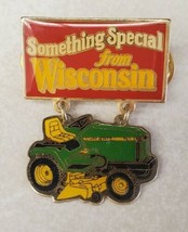 Vintage Something Special From Wisconsin Green Lawnmower Pin Pinchback T... - $24.55