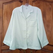 Miss Elaine Pajama Top Button Front Seafood Green Long Sleeve Pocket Wom... - $22.79