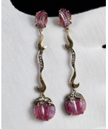 Vintage Natural Pink Tourmaline Carved Diamond 18K Gold Silver Victorian... - $10,292.21 MXN