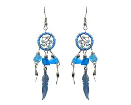 Mini Dream Catcher Long Chip Stone Colored Metal Feather Charm Dangle Ea... - $9.89+