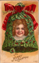 c1910 Christmas postcard Pretty little girl bell holly a1 - £17.66 GBP