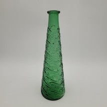 Vintage Green Italian Empoli Glass Wave Genie Bottle Vase No Stopper Marked - $39.59