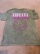 Nirvana Mens Shirt Size L Green Short Sleeve Stretch Rock Band Graphic T... - $19.53