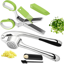 Garlic Press and Herb Scissors Set, 6-Piece Rustproof Kitchen Tools - $41.09 CAD