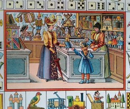 Victorian Print Original Game Board Art France Toy Shop 1890 Lithograph Antique - £31.52 GBP