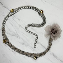 Flower and Rhinestone Silver Tone Metal Chain Link Belt Size XL - $16.82