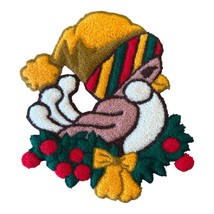 VTG Punch Needle Embroidery Christmas Bird Wreath Nest Applique Patch La... - $219.42 MXN