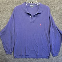 Vtg Polo Ralph Lauren Blue Solid Polo Shirt Mens Sz XL Long Sleeve Collar Shirt - £15.13 GBP