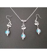 Opal Silver Swan jewelry set Victorian set Swan necklace earrings Boho j... - $52.00