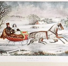 1952 Road In Winter Sleigh Ride Plate Lithograph Art Print Currier &amp; Ives DWLL20 - £23.66 GBP