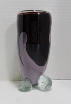 Vintage Handcrafted Blown Glass Vase Applied Feet Heavy Dark Purple - £7.59 GBP