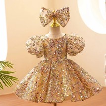 Child Girls Evening Dresses Champagne   2023 Birthday Party Gown Sequin Pageant  - £97.07 GBP