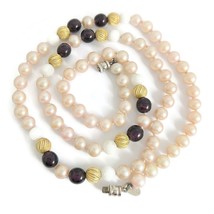 Vintage 1960&#39;s Les Bernard Long Faux Pearl Plum Bead Strand Necklace, 64.40 Gr - £37.34 GBP