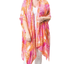 Kari Printed Lightweight Kimono Wrap Shawl Pink Sea Coral - £22.94 GBP
