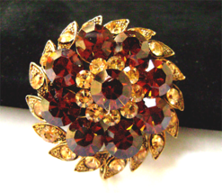  Vintage Amber Citrine Color Rhinestone Goldtone Flower Brooch - £15.13 GBP