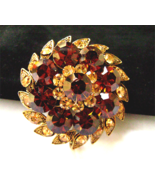  Vintage Amber Citrine Color Rhinestone Goldtone Flower Brooch - £15.28 GBP