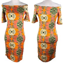 Love J Dress M Retro Orange Geometric Print Off Shoulders Short Sleeves - $29.00