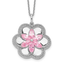 Sentimental Expressions Silver  CZ Pretty in Pink Flower 18 Inch Necklace QSX458 - £48.97 GBP