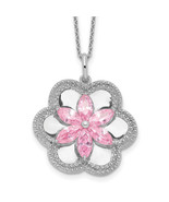 Sentimental Expressions Silver  CZ Pretty in Pink Flower 18 Inch Necklac... - £49.60 GBP