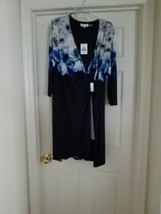 Calvin Klein Women&#39;s V-Neck, 3/4 Sleeve, Navy Dress With Floral Design,... - $40.00