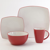 Red And  White Classic Square Holiday  16 Piece  Dinnerware Set Service ... - £203.74 GBP