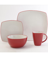 Red And  White Classic Square Holiday  16 Piece  Dinnerware Set Service ... - £207.83 GBP