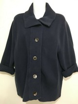 J Jill XL Navy Blue Cotton Cardigan Sweater 3/4 Sleeves Made in Hong Kong - £22.24 GBP