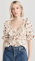 Free People Favorite Girl Top LARGE Tea Cream Puff Sleeve Floral Women EUC - $39.99