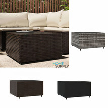Outdoor Garden Patio Porch Square Poly Rattan Coffee Sofa Table With Glass Top - £63.85 GBP+