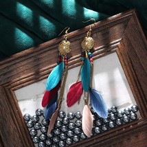 2021 Women&#39;s Handmade Long Chain Feather Earrings Indian Jhumka Jewelry Gold Met - £7.38 GBP