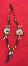 Naga Headhunter Vintage Beaded Warrior Necklace With Horn Amulet - $120.00