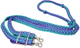 Horse Knotted Roping Western Barrel Reins Nylon Braided Rein Teal 607129 - $408.64 MXN