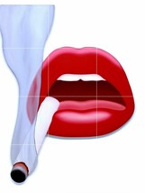 Red Lips Smoking Cigarette Pop Art Glass Tile Mural Backsplash Medallion - £47.87 GBP+