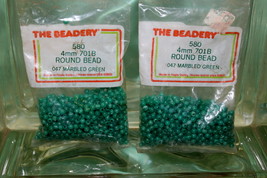 4mm ROUND BEADS THE BEADERY PLASTIC MARBLED GREEN 2 PACKAGES 1,160 COUNT - £3.13 GBP
