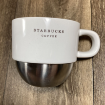 Starbucks White Ceramic w Silver Stainless Steel Bottom Coffee Mug Cup 2007 8oz - £11.70 GBP