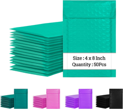 4 X 8 Inch Bubble Mailers 50 Pack, Self-Seal Poly Padded Envelope, Waterproof Sh - £14.44 GBP
