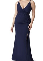 New Dress The Population Jordan Ruched Side Slit Gown In Navy Extra Large - £138.05 GBP